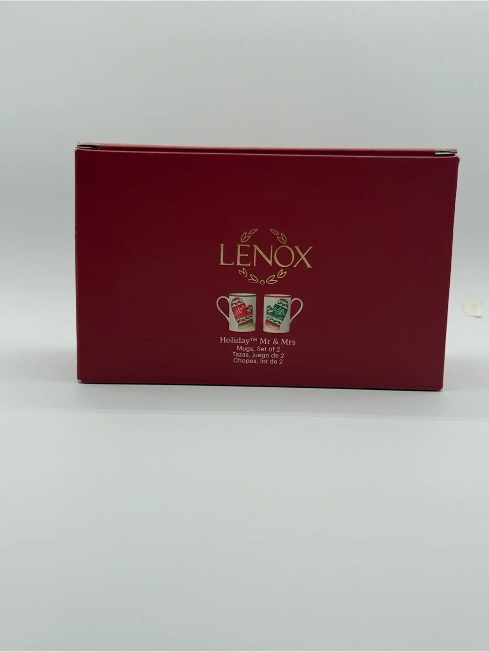 Lenox Holiday Mr & Mrs Christmas Mugs Set of 2 Mittens Red Green- 14 oz With Box